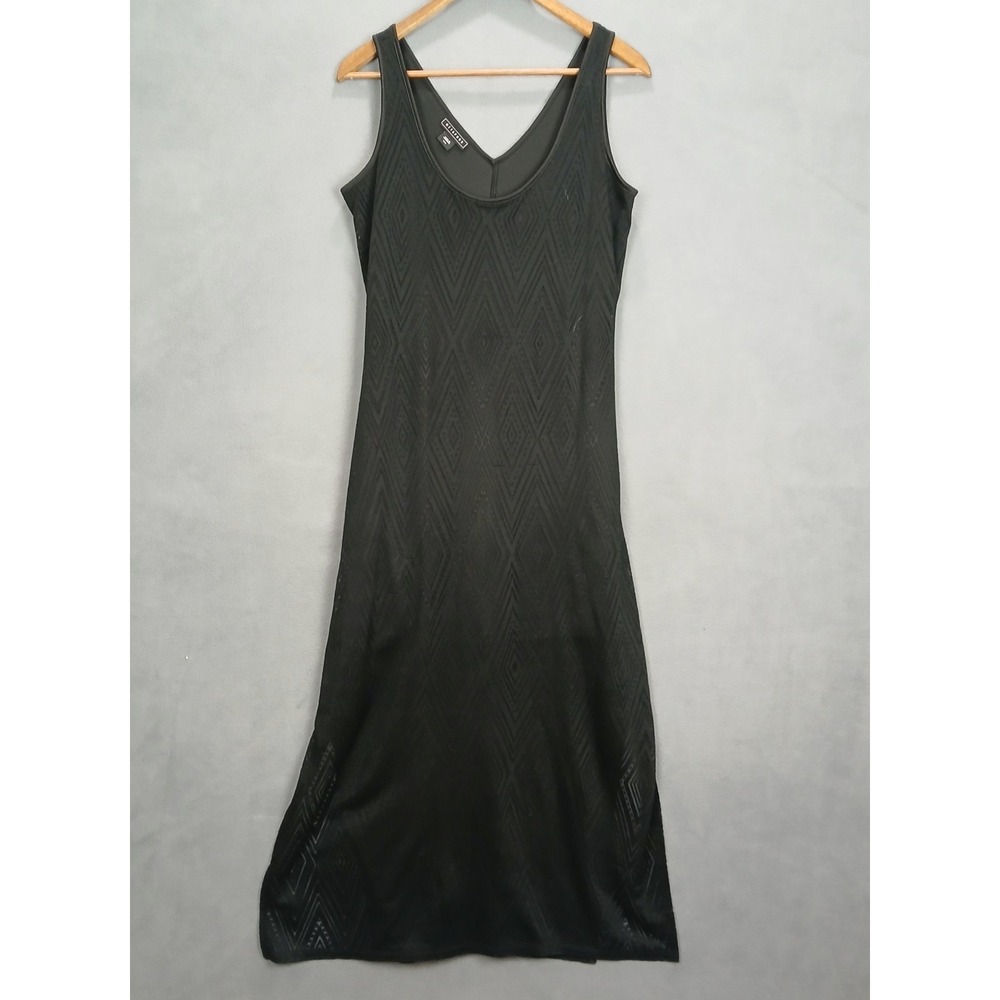 Metaphor Maxi Dress Womens Medium Black Textured Diamond Sleeveless Side Slit‎